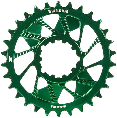 Wheels Manufacturing Direct Mount Chainring - 30t SRAM 3-Bolt Direct Mount 3mm Offset Compatible Hyperglide+ Chain Green