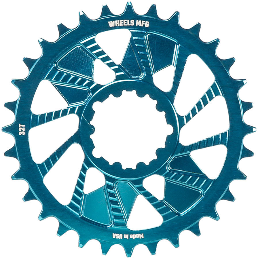 Wheels Manufacturing Direct Mount Chainring - 32t SRAM 3-Bolt Direct Mount 3mm Offset Compatible Hyperglide+ Chain Teal