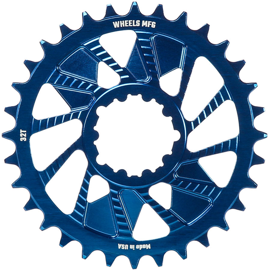 Wheels Manufacturing Direct Mount Chainring - 32t SRAM 3-Bolt Direct Mount 3mm Offset Compatible Hyperglide+ Chain Blue