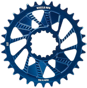 Wheels Manufacturing Direct Mount Chainring - 32t SRAM 3-Bolt Direct Mount 3mm Offset Compatible Hyperglide+ Chain Blue