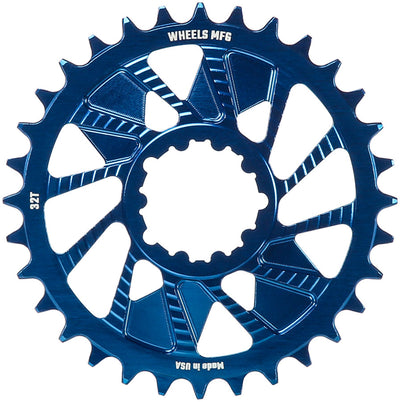 Wheels Manufacturing Direct Mount Chainring - 32t SRAM 3-Bolt Direct Mount 3mm Offset Compatible Hyperglide+ Chain Blue