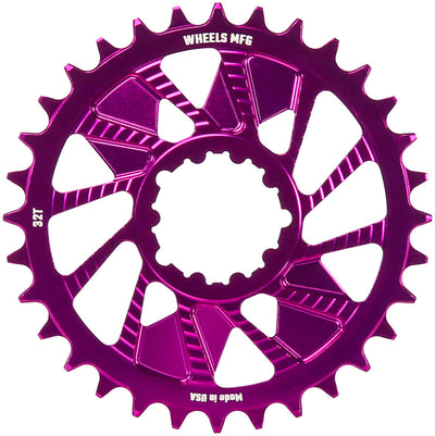 Wheels Manufacturing Direct Mount Chainring - 32t SRAM 3-Bolt Direct Mount 3mm Offset Compatible Hyperglide+ Chain Purple