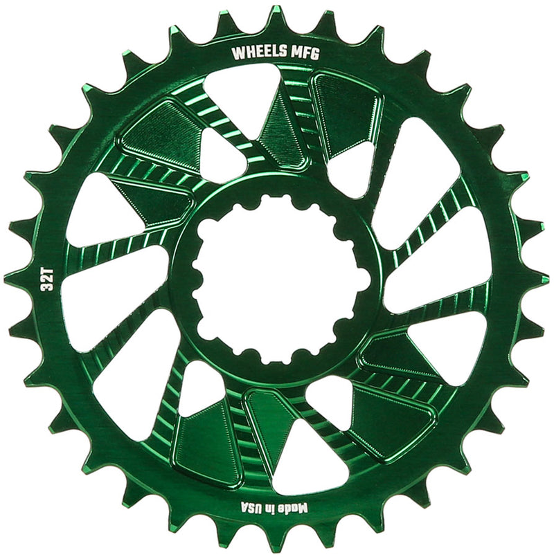 Wheels Manufacturing Direct Mount Chainring - 32t SRAM 3-Bolt Direct Mount 3mm Offset Compatible Hyperglide+ Chain Green