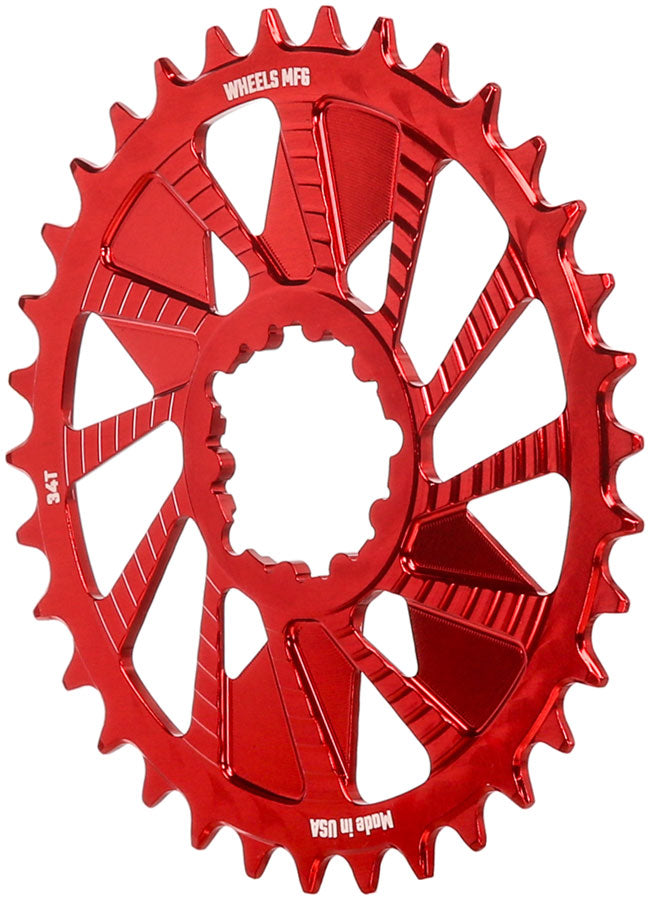 Wheels Manufacturing Direct Mount Chainring - 34t SRAM 3-Bolt Direct Mount 3mm Offset Compatible Hyperglide+ Chain Red