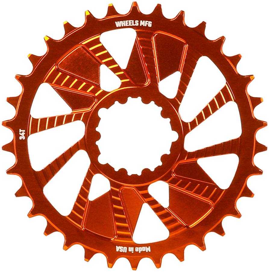 Wheels Manufacturing Direct Mount Chainring - 34t SRAM 3-Bolt Direct Mount 3mm Offset Compatible Hyperglide+ Chain Orange