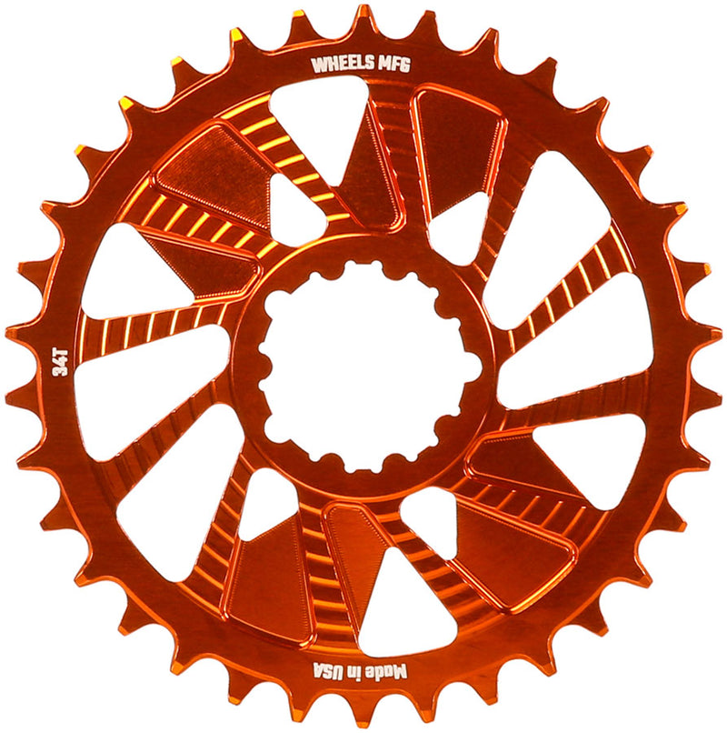 Wheels Manufacturing Direct Mount Chainring - 34t SRAM 3-Bolt Direct Mount 3mm Offset Compatible Hyperglide+ Chain Orange