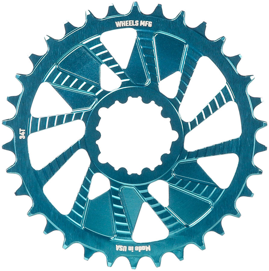 Wheels Manufacturing Direct Mount Chainring - 34t SRAM 3-Bolt Direct Mount 3mm Offset Compatible Hyperglide+ Chain Teal