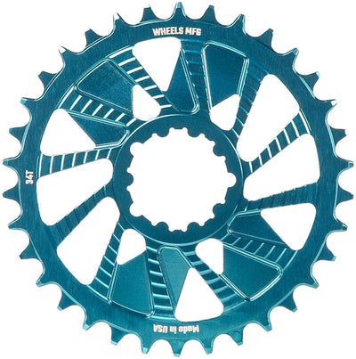 Wheels Manufacturing Direct Mount Chainring - 34t SRAM 3-Bolt Direct Mount 3mm Offset Compatible Hyperglide+ Chain Teal