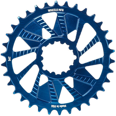 Wheels Manufacturing Direct Mount Chainring - 34t SRAM 3-Bolt Direct Mount 3mm Offset Compatible Hyperglide+ Chain Blue