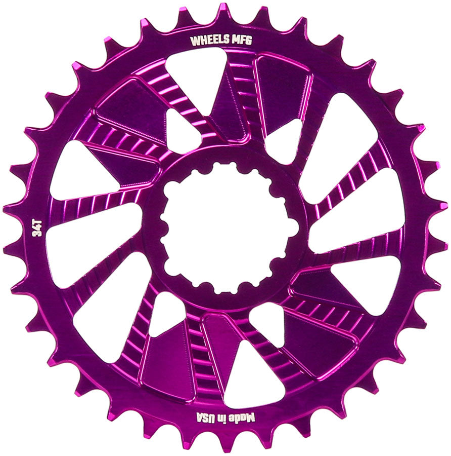 Wheels Manufacturing Direct Mount Chainring - 34t SRAM 3-Bolt Direct Mount 3mm Offset Compatible Hyperglide+ Chain Purple
