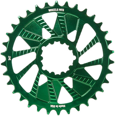 Wheels Manufacturing Direct Mount Chainring - 34t SRAM 3-Bolt Direct Mount 3mm Offset Compatible Hyperglide+ Chain Green