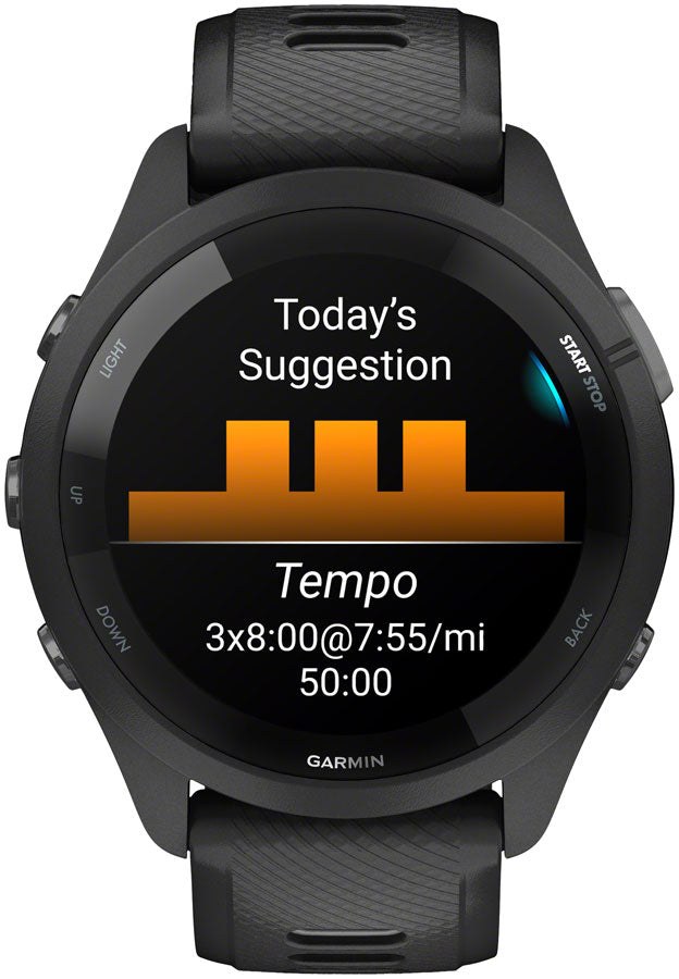 Garmin Forerunner 265 GPS Smartwatch - 46mm BLK Bezel Case BLK/Powder Gray Silicone Band