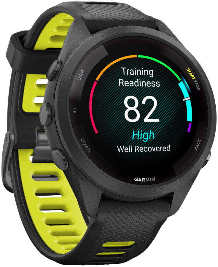Garmin Forerunner 265S GPS Smartwatch - 42mm BLK Bezel Case BLK/Amp YLW Silicone Band