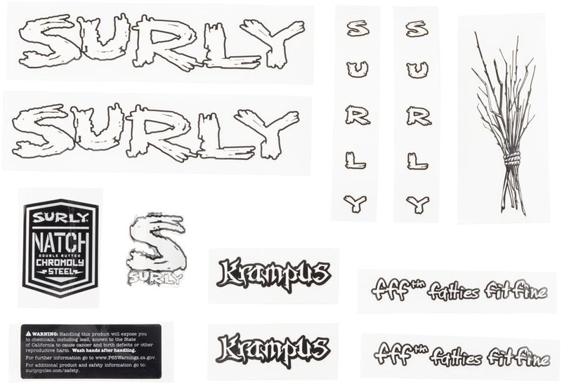 Surly Krampus Frame Decal Set - White with Sticks