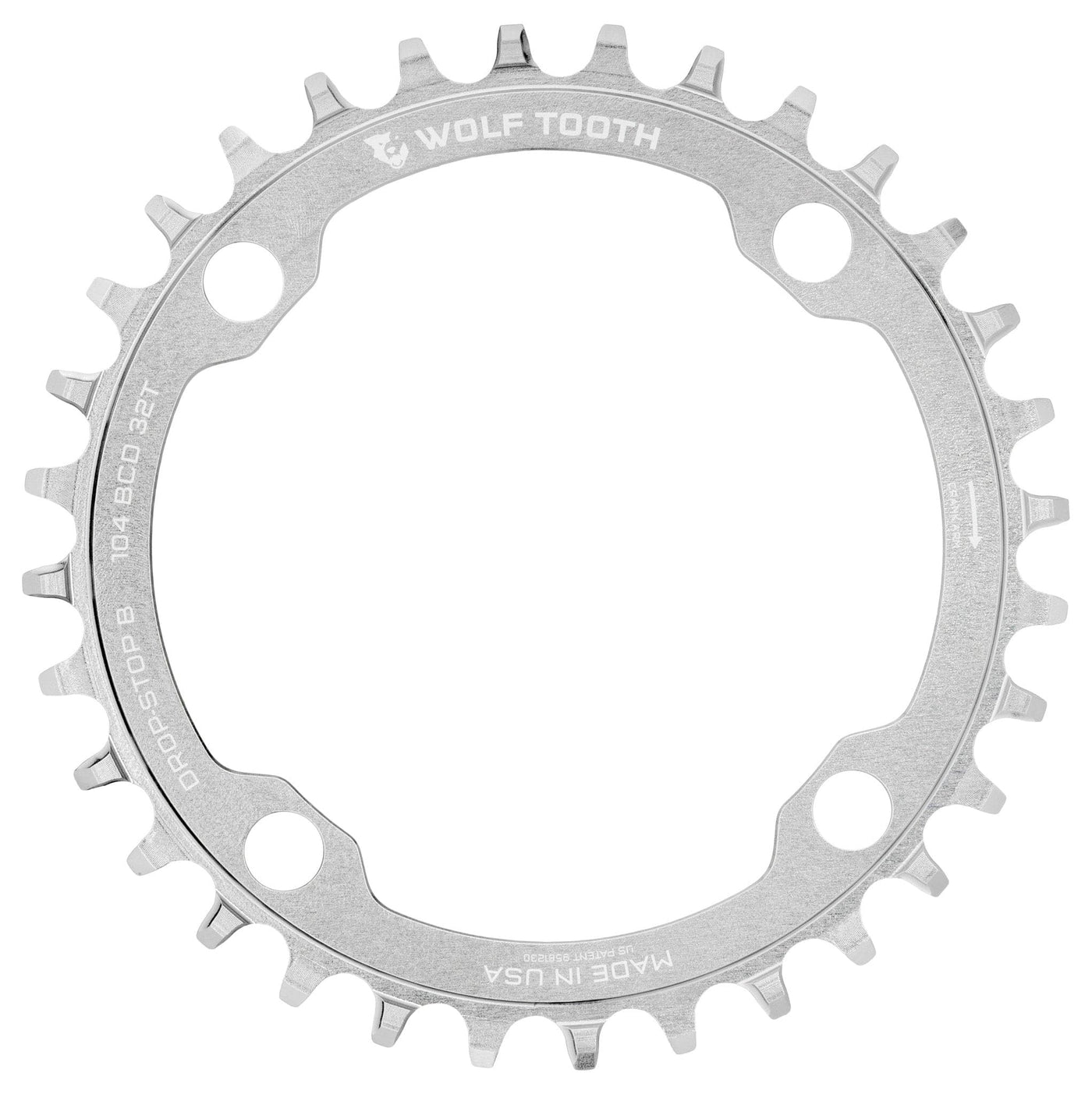 Wolf Tooth 104 BCD Chainring - Raw Silver, 104 BCD, 4-Bolt, Drop-Stop B