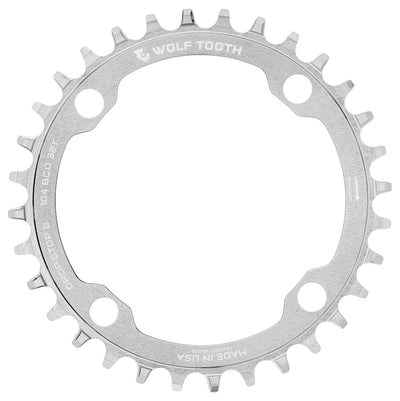 Wolf Tooth 104 BCD Chainring - Raw Silver, 104 BCD, 4-Bolt, Drop-Stop B
