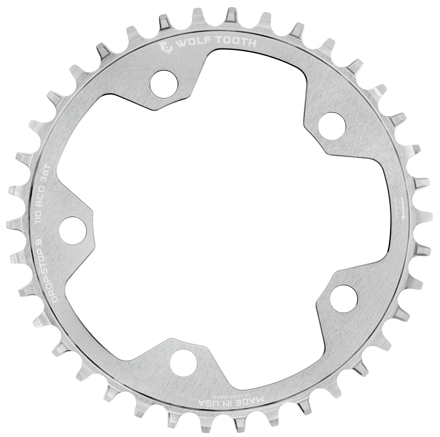 Wolf Tooth Components 5x110BCD CX/Road (Flat Top) Chainring, 38T, Silver