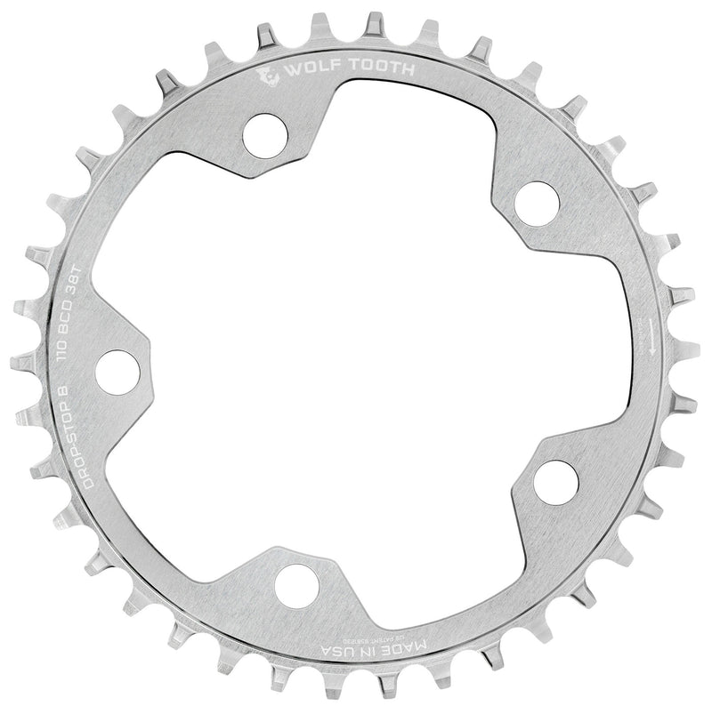 Wolf Tooth Components 5x110BCD CX/Road (Flat Top) Chainring, 38T, Silver