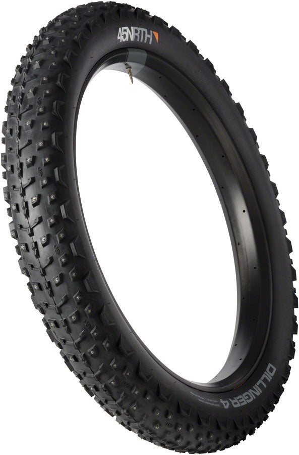 45NRTH Dillinger 4 Tire - 26 x 4 Tubeless Folding BLK 120 TPI 240 Concave Carbide Aluminum Studs