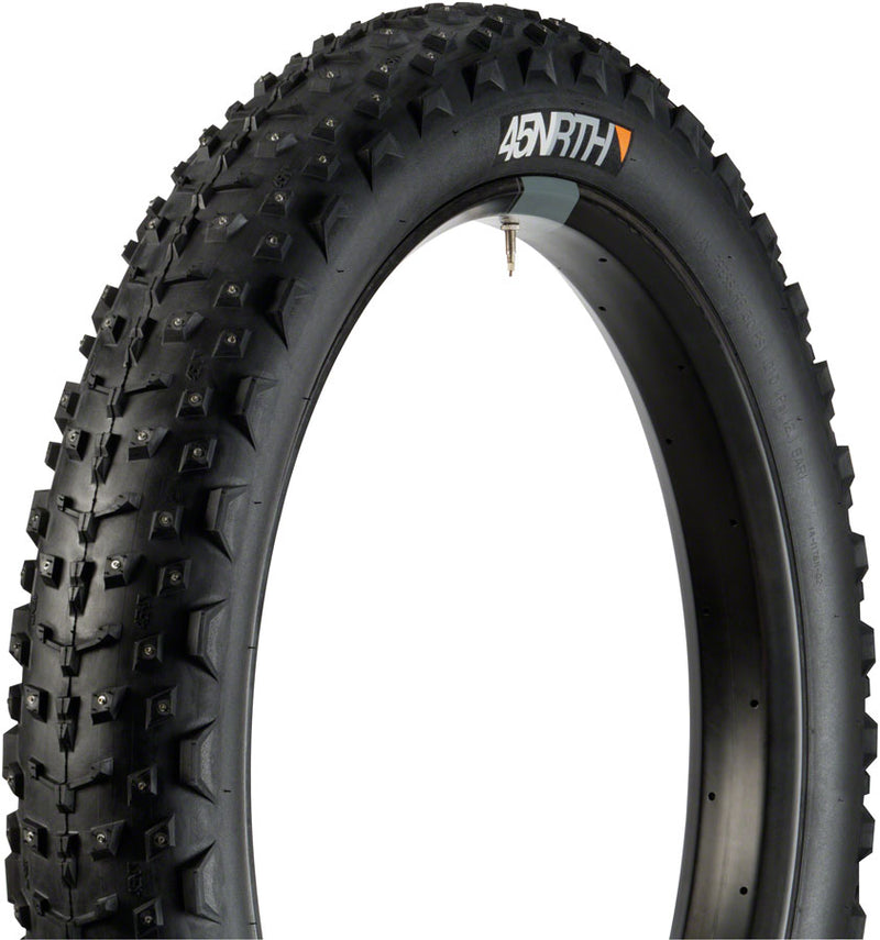 45NRTH Dillinger 4 Tire - 26 x 4 Tubeless Folding BLK 120 TPI 240 Concave Carbide Aluminum Studs