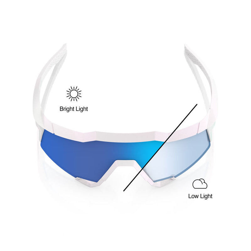 100% Speedcraft Sunglasses - LE Bastille/Pearl White Glitter/Blue Mirror Photochromic Lens