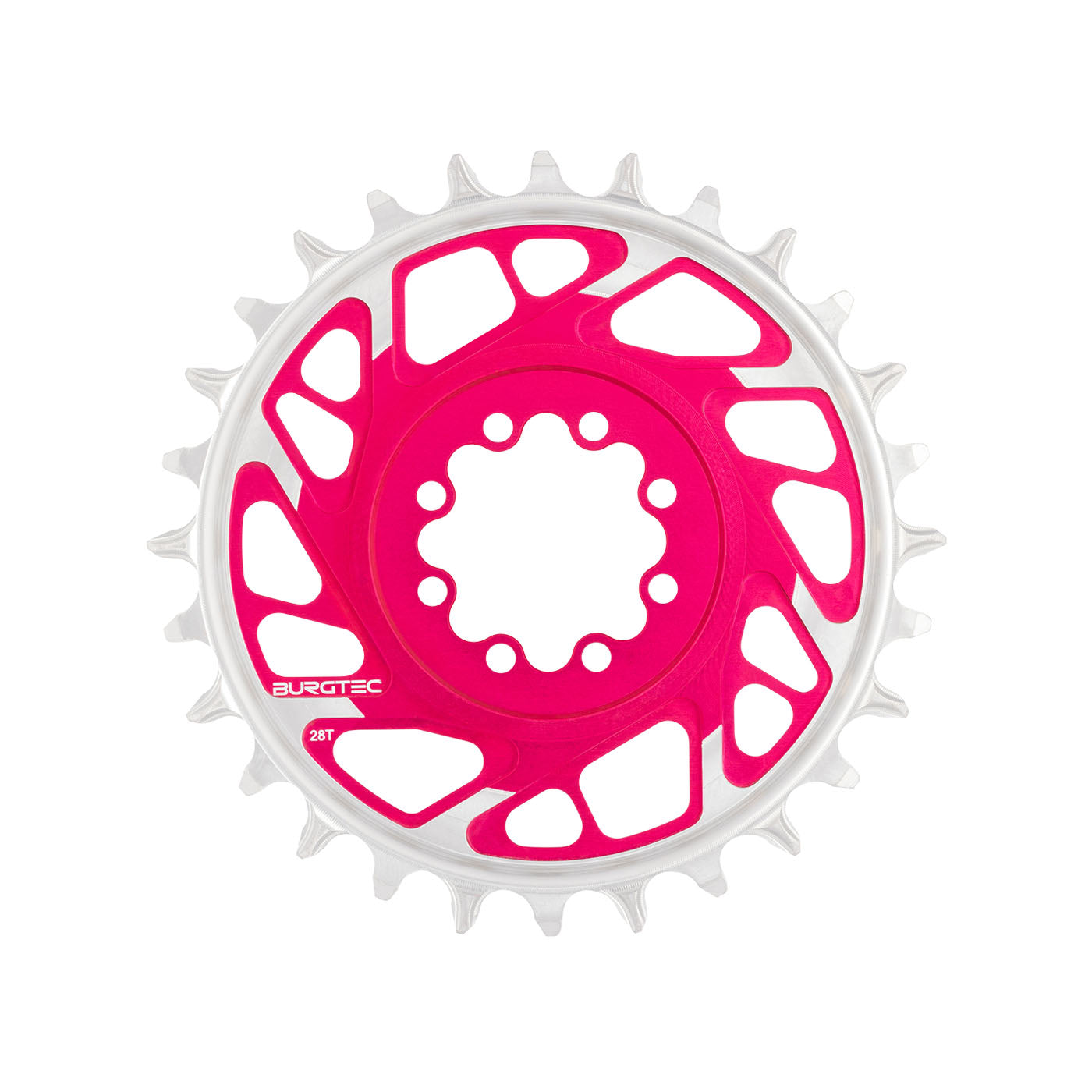 Burgtec 3mm Offset Thick Thin Chainring SRAM 8-Bolt 28T Pink