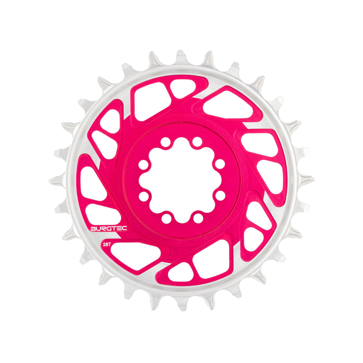 Burgtec 3mm Offset Thick Thin Chainring SRAM 8-Bolt 28T Pink