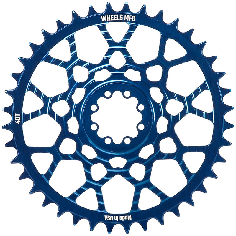 Wheels Manufacturing Gravel Direct Mount Chainring - 40t SRAM 8-Bolt Direct Mount 6.5mm Inboard OffsetT-Type Chain Compatible Blue