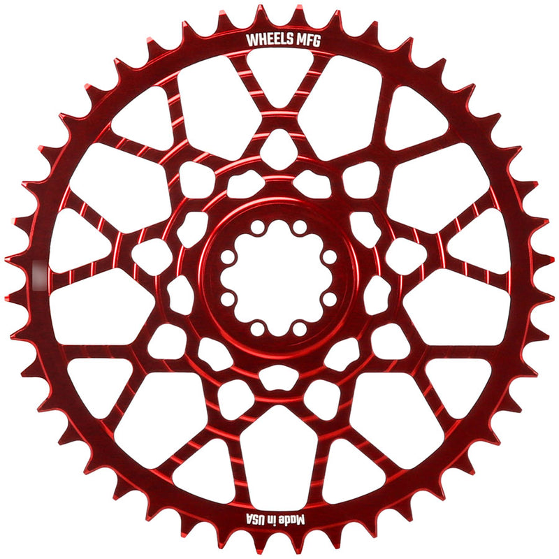 Wheels Manufacturing Gravel Direct Mount Chainring - 46t SRAM 8-Bolt Direct Mount 6.5mm Inboard Offset T-Type Chain Compatible Red