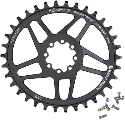 Wolf Tooth Elliptical Direct Mount Chainring - 34t SRAM 8-Bolt DM 3mm Offset Drop-Stop ST Requires HG+ Chain BLK