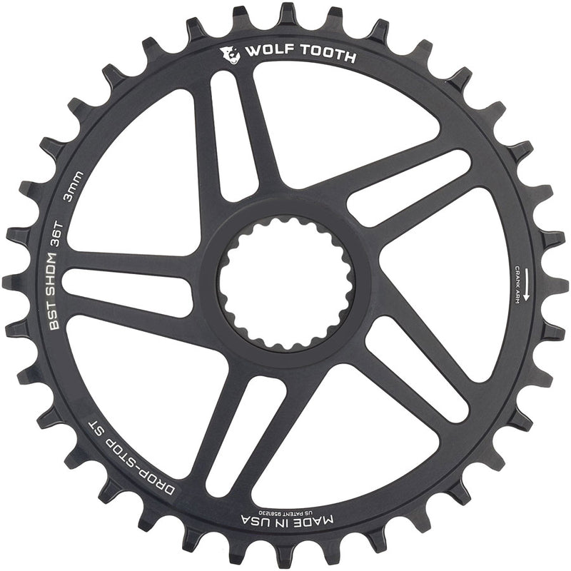 Wolf Tooth Direct Mount Chainring - 36t Shimano DM For Boost Cranks 3mm Offset Drop-Stop ST Requires 12-Speed HG+ Chain BLK