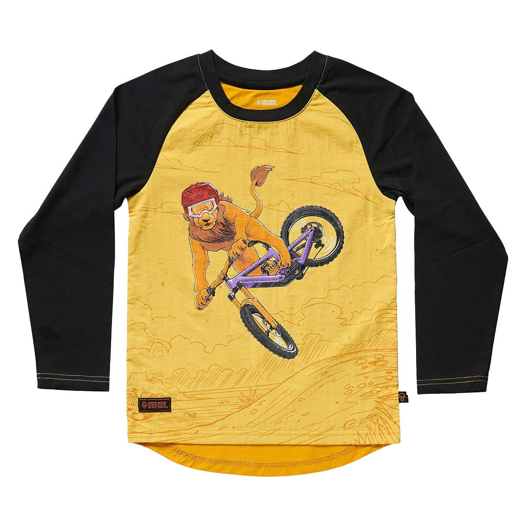 Kids Ride Shotgun Windproof Kids MTB Jersey Lion YS Black & Yellow