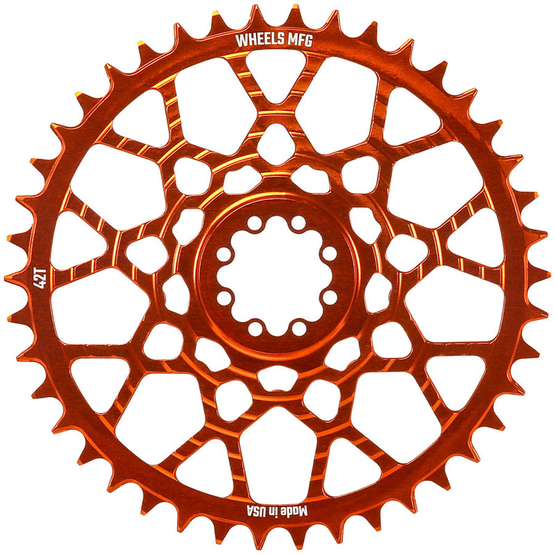 Wheels Manufacturing Gravel Direct Mount Chainring - 42t SRAM 8-Bolt Direct Mount 6.5mm Inboard Offset T-Type Chain Compatible Orange