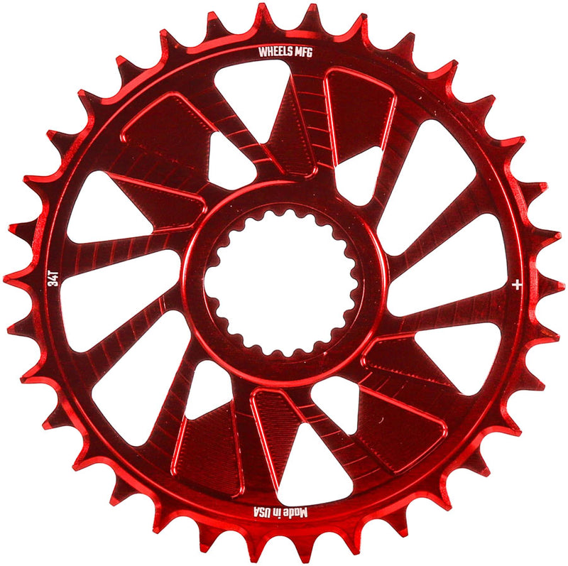 Wheels Manufacturing Direct Mount Chainring - 34t Shimano Direct Mount 1.5mm Outboard Offset HG+ Chain Compatible Red