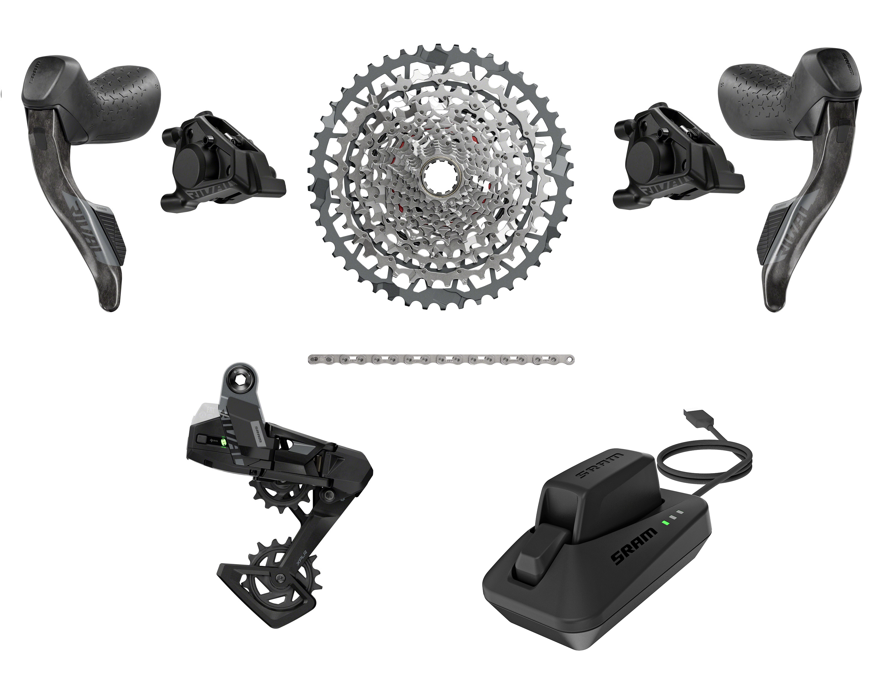 SRAM Rival E1 XPLR 13-Speed eTap HRD AXS Groupset - Rival HRD Shifters, Rear Derailleur, Battery/Charger, Chain & Cassette
