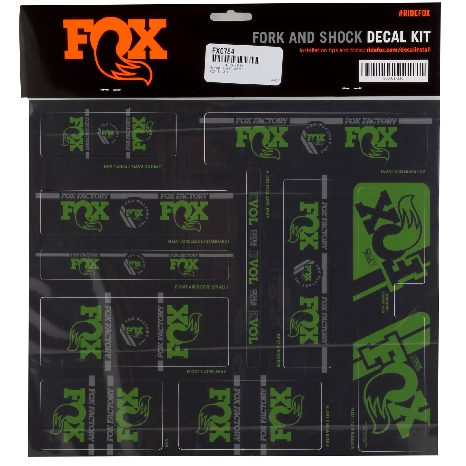 FOX Heritage Decal Kit for Forks and Shocks Green