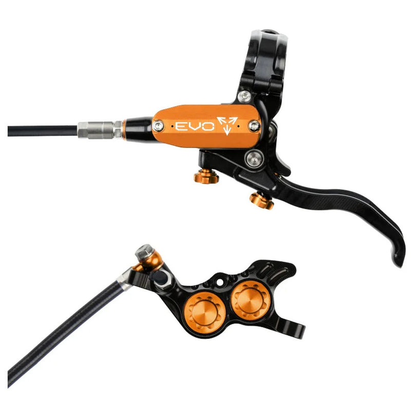 Hope Tech 4 Evo GR4 Disc Brake and Lever - Right/Rear, Post Mount 74mm, Black/Orange