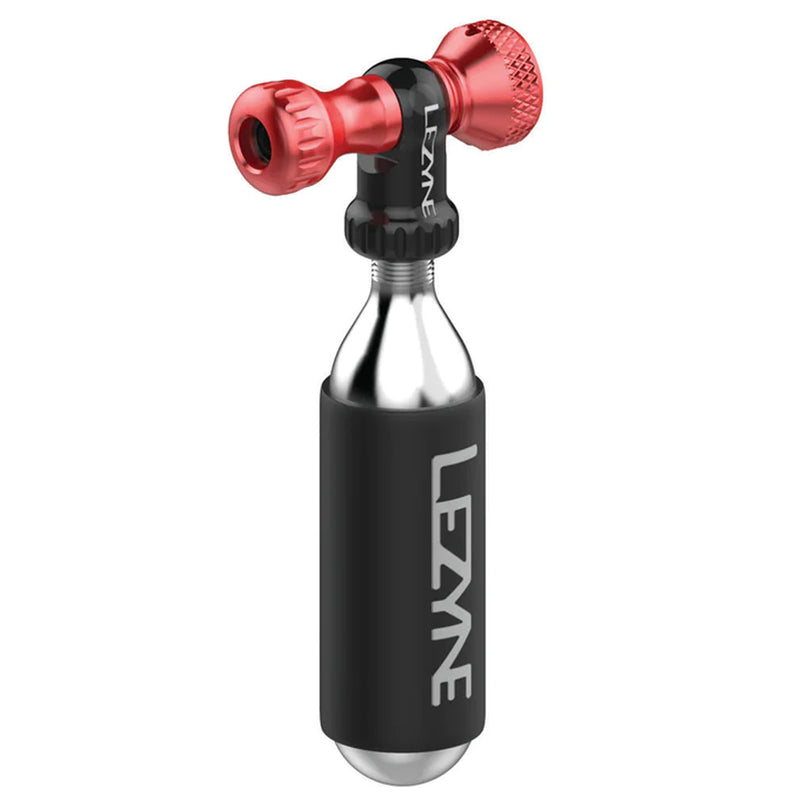 Lezyne Control Drive C0-2 Inflator Slip-fit Shcrader/Presta includes 16g cartridge Neoprene Sleeve Red
