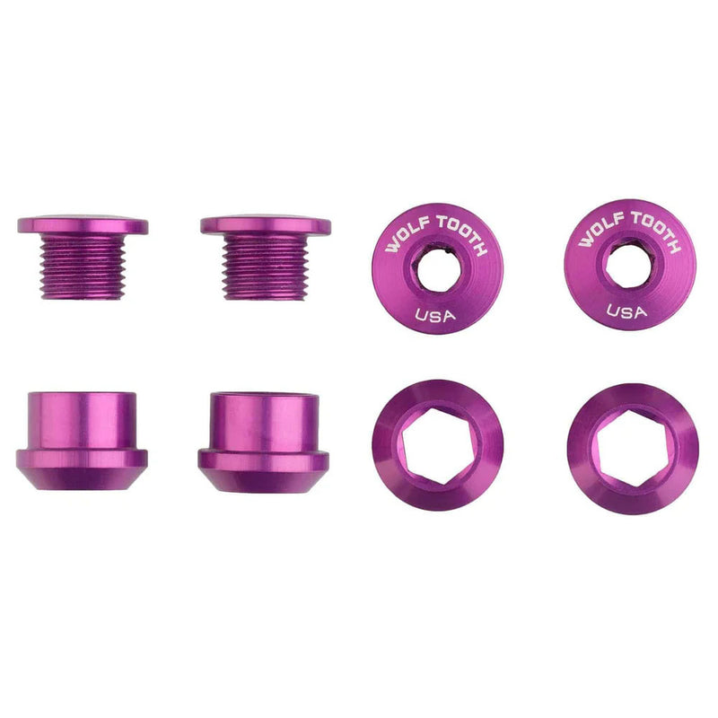 Wolf Tooth 1x Chainring Bolt Set - 6mm Dual Hex Fittings Set/4 Ultraviolet Purple