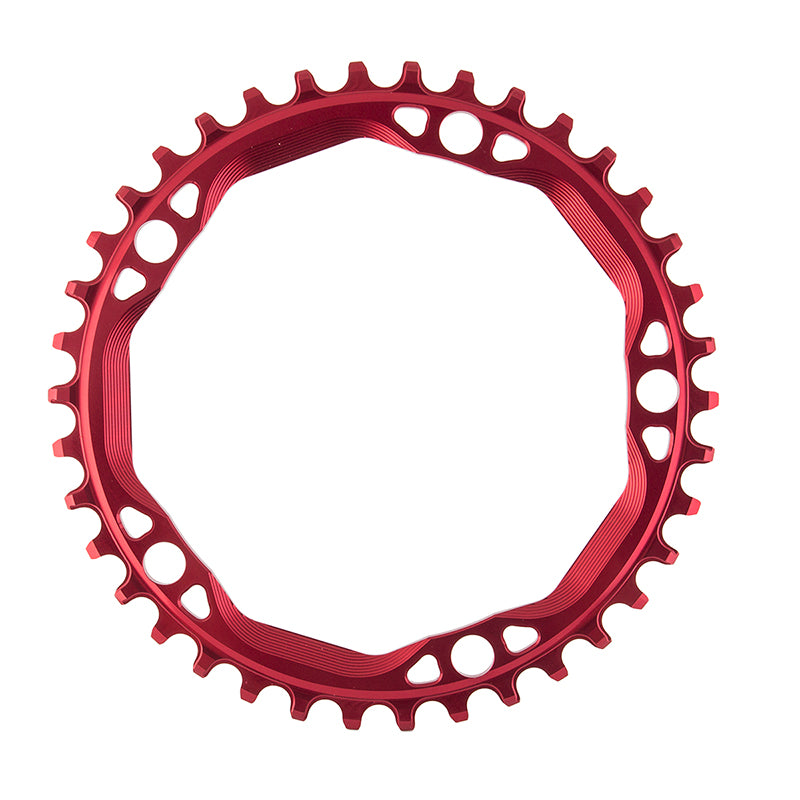 absoluteBLACK Round 130 BCD CX Chainring - 38t, 130 BCD, 5-Bolt, Narrow-Wide, Red