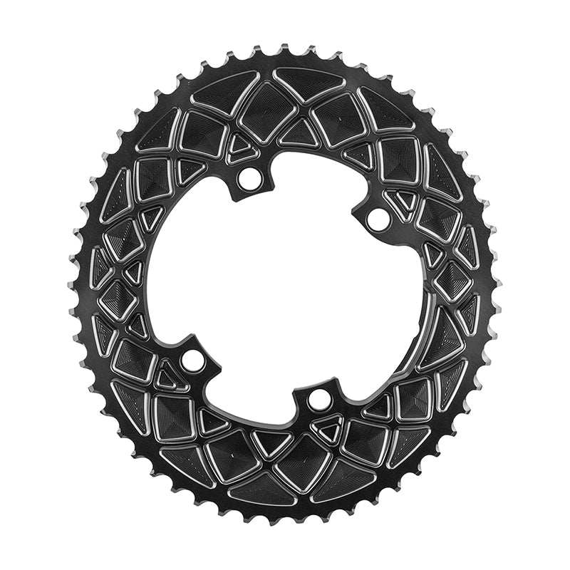 absoluteBLACK Premium Oval 110 BCD Road Outer Chainring for Shimano Dura-Ace 9100 - 53t, 110 Shimano Asymmetric BCD, 4-Bolt, Gray
