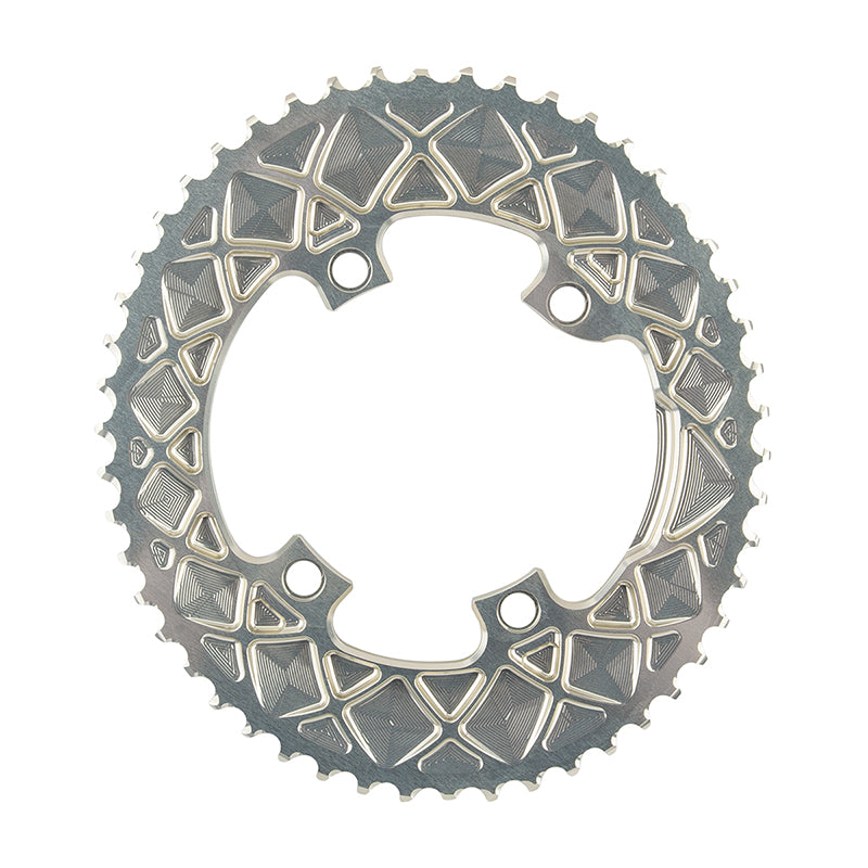 absoluteBLACK Premium Oval 110 BCD Road Outer Chainring for Shimano Dura-Ace 9100 - 50t, 110 Shimano Asymmetric BCD, 4-Bolt, Champagne