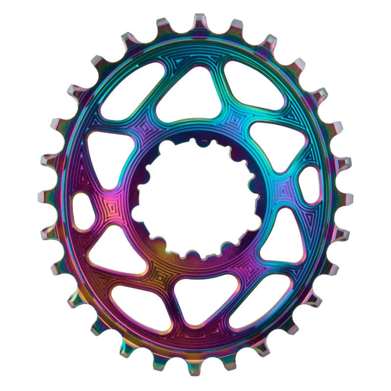 absoluteBLACK Oval Narrow-Wide Direct Mount Chainring - 28t, SRAM 3-Bolt Direct Mount, 3mm Offset, PVD Rainbow