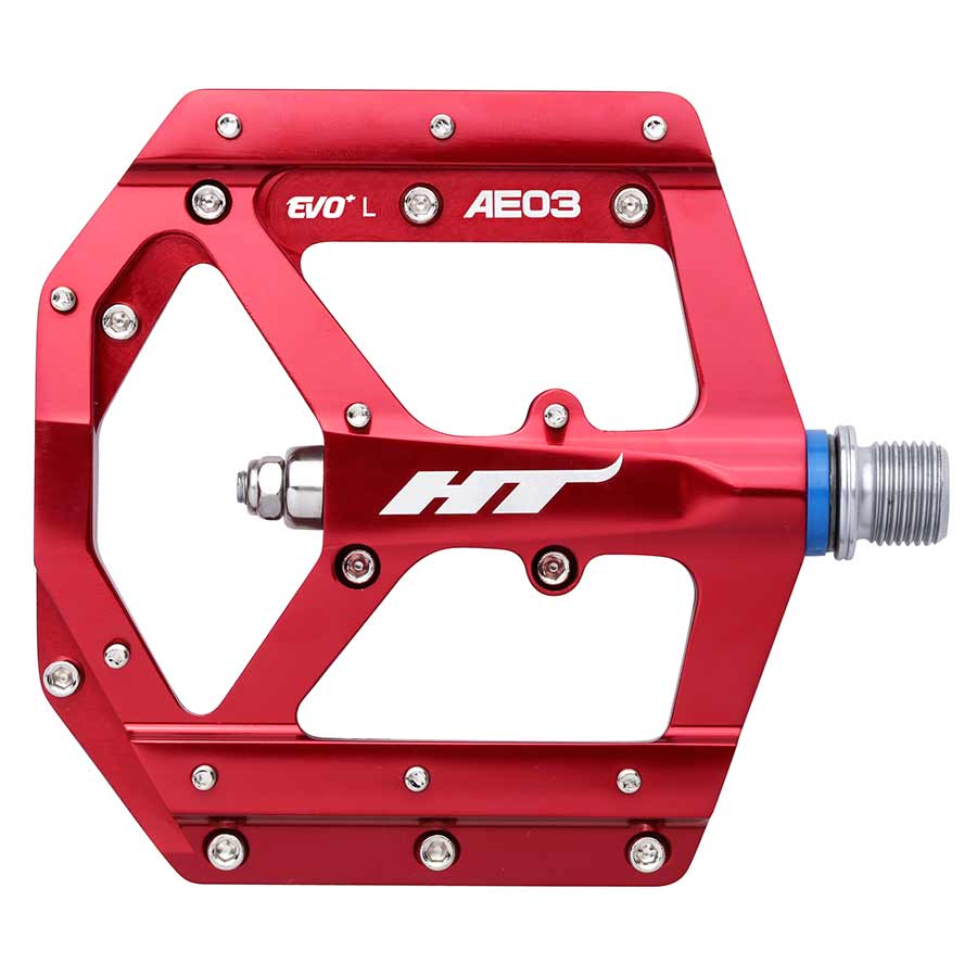 HT Components AE03 EVO+ Platform Pedals Body: Aluminum Spindle: Cr-Mo 9/16 Red Pair