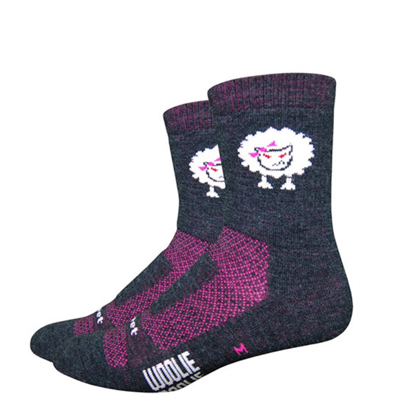 DeFeet Woolie Boolie Baaad Sheep Socks - 4 inch, Charcoal/Neon Pink, Medium