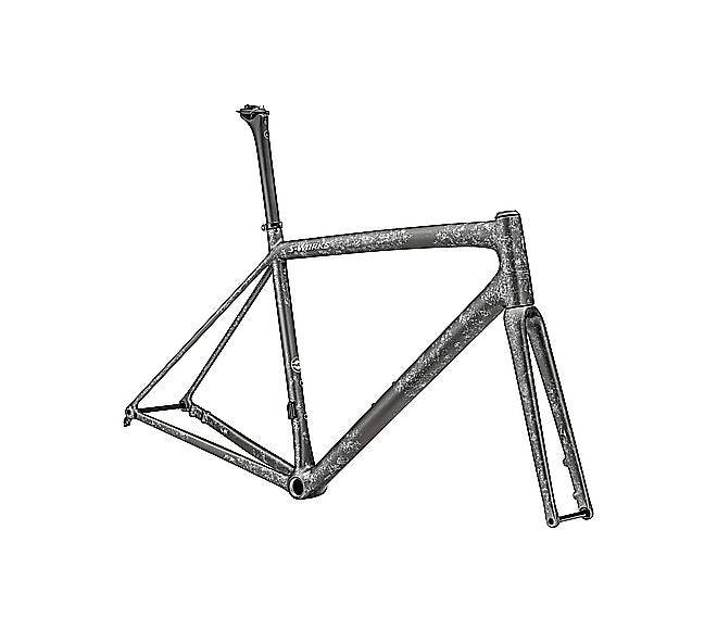 2023 Specialized AETHOS S-Works FRAMESET - 49cm, SATIN SILVER PEARL - BLACK PEARL ORGANIC COLOR RUN/ BRUSHED LIQUID SILVER