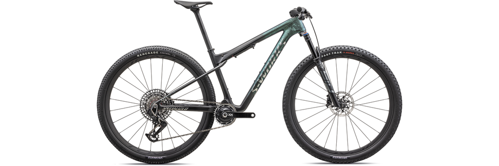2023 Specialized S-Works Epic World Cup 29" Carbon Mountain Bike - X-Large, SATIN CHAMELEON LAPIS TINT GRANITE / BRUSHED CHROME