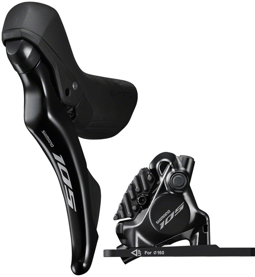 Shimano 105 105 ST-R7120-L Shift/Brake Lever with BR-R7170 Hydraulic Disc Brake Caliper - Left/Front, 2x, Flat Mount, Black