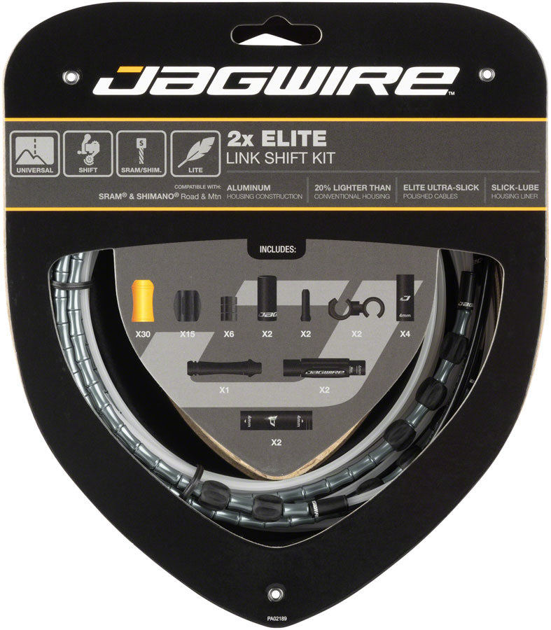 Jagwire 2x Elite Link Shift Cable Kit SRAM/Shimano with Polished Ultra-Slick Cables, Ltd. Gray