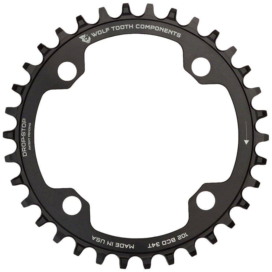 Wolf Tooth 102 BCD Chainring - 34t, 102 BCD, 4-Bolt, Drop-Stop, For Shimano XTR M960 Cranks, Black